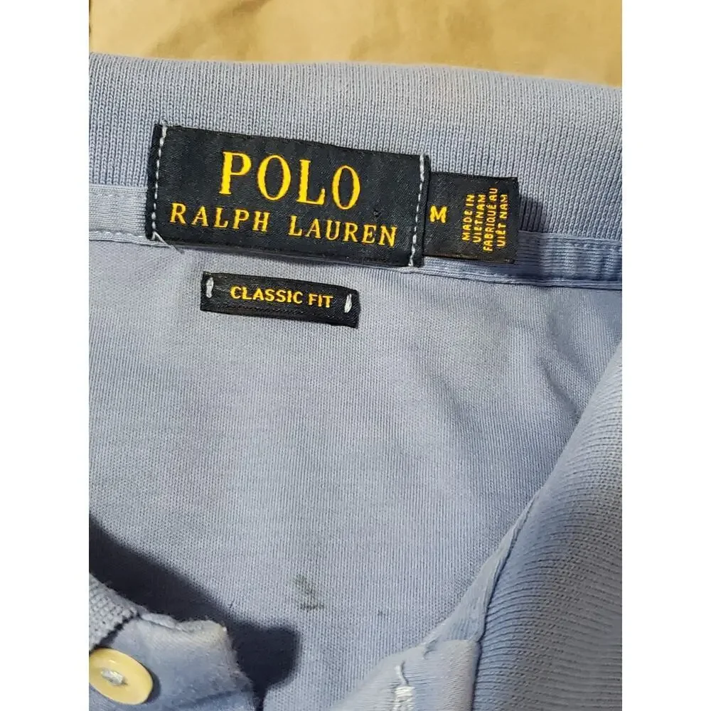 Polo Ralph Lauren Mens Medium Blue Classic Fit Polo Shirt Pony Logo Short Sleeve